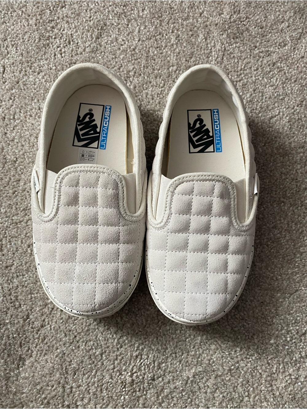 Vans Ultracush Quilted White Paint Splatter Womens Sz 6, Men’s Sz 4 Skater Shoes